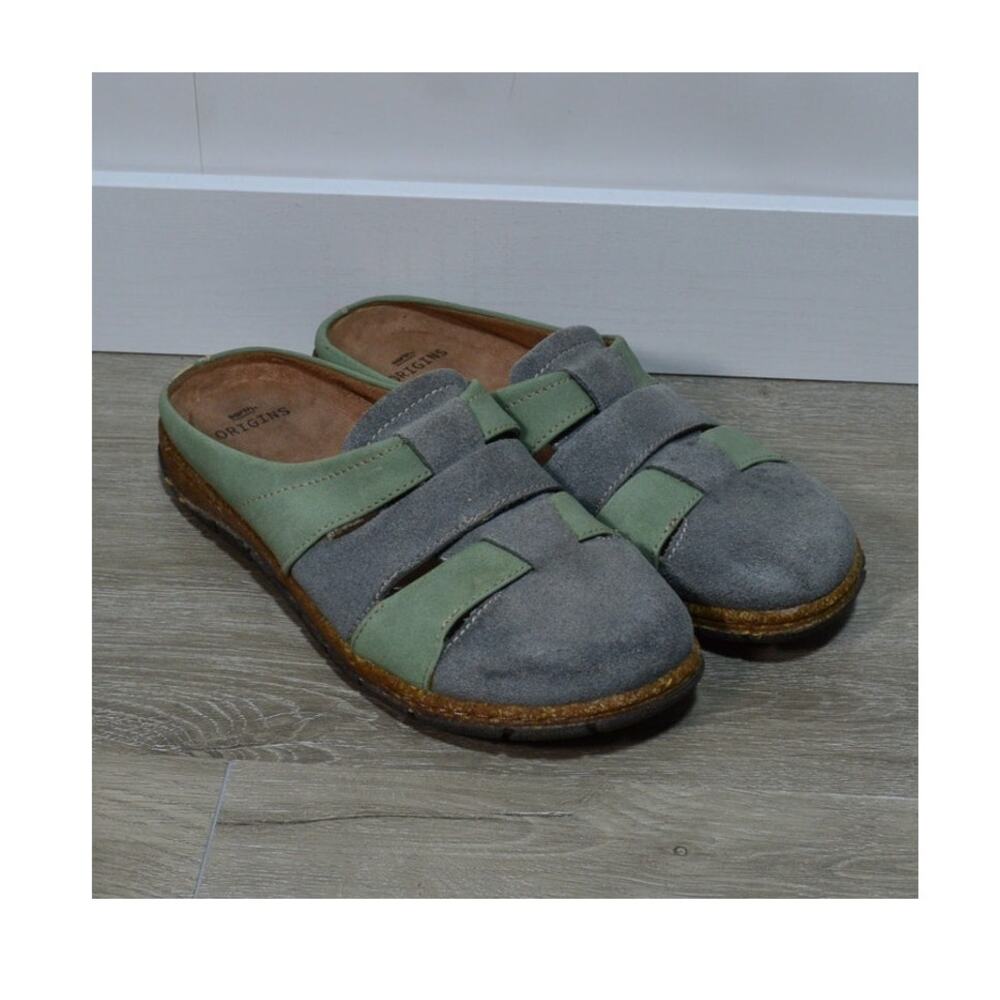 Earth Origins Ellery Green & Blue Suede Clog Mules Size 9.5 Southwestern